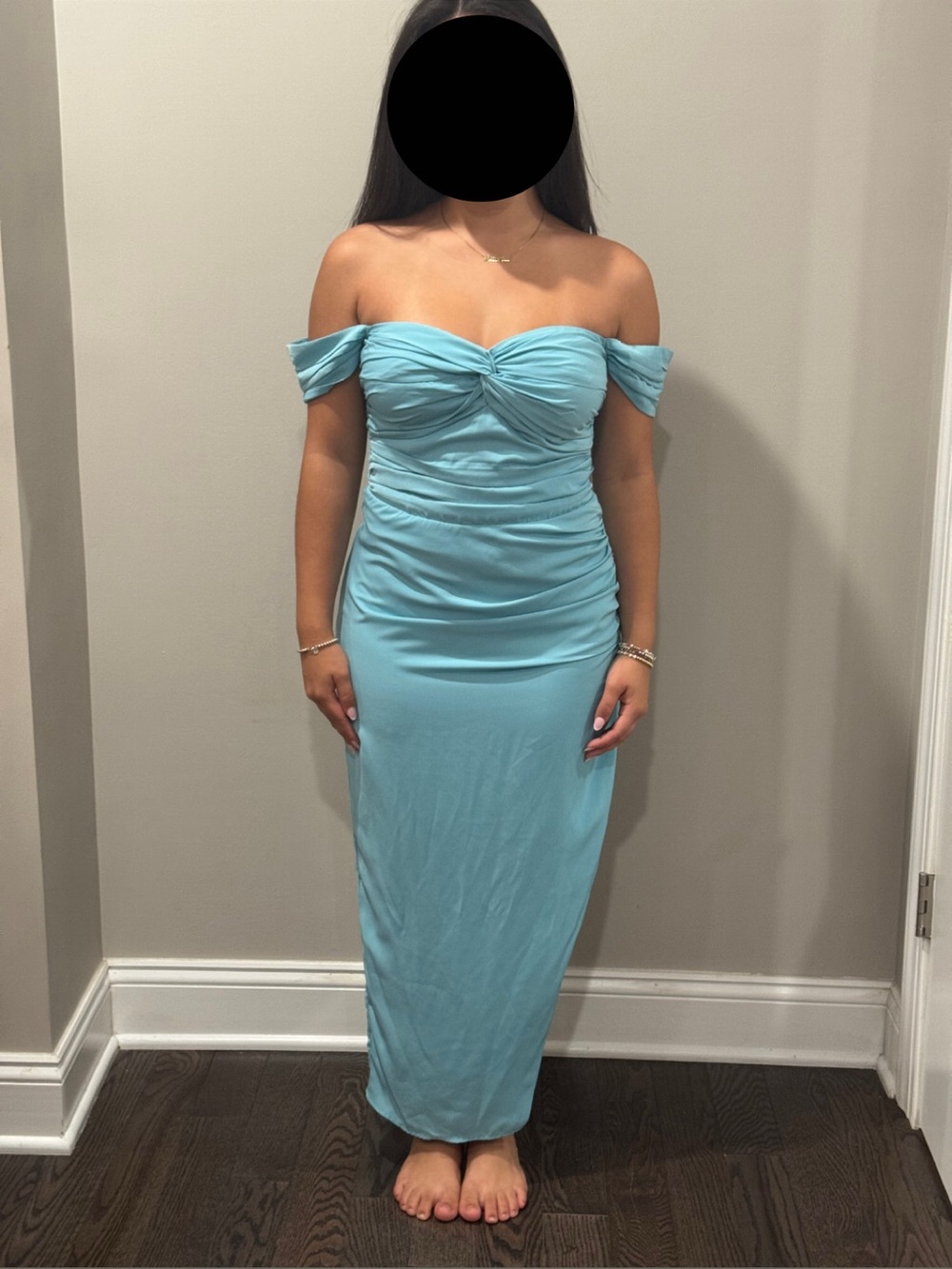 Abercrombie & Fitch One-Shoulder Ruched Maxi Dress in Light Blue